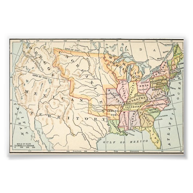 Foto Ilustração do Mapa Histórico dos Estados Unidos de (Frente)