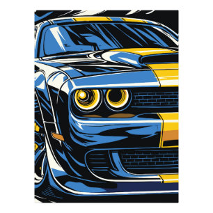 Foto Ilustração Pop Art de Carro Musculoso Azul Retrô n