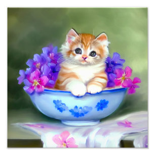 Foto Ilustração Vintage Laranja e White Kitten