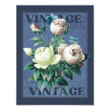 Impressão de Arte de Rosa Antiga Azul Vintage Heir