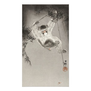 Foto Impressão de Arte em Bambu de Macaco Japonês Vinta