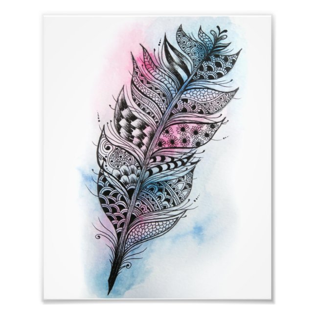 Foto Impressão de pena rosa e azul (8" x 10") (Frente)