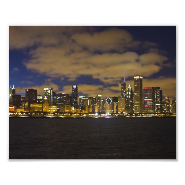 Foto Impressão de Skyline da Noite de Chicago (Frente)