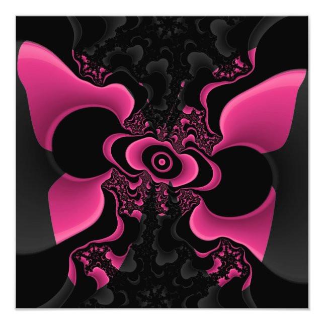Foto Impressão Fractal de Borboleta Preta e Rosa (Frente)