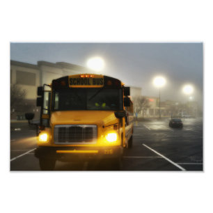Foto Impressão, ônibus escolar no nevoeiro