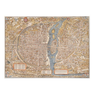 Foto Impressão Vintage Map of Paris France Canvas