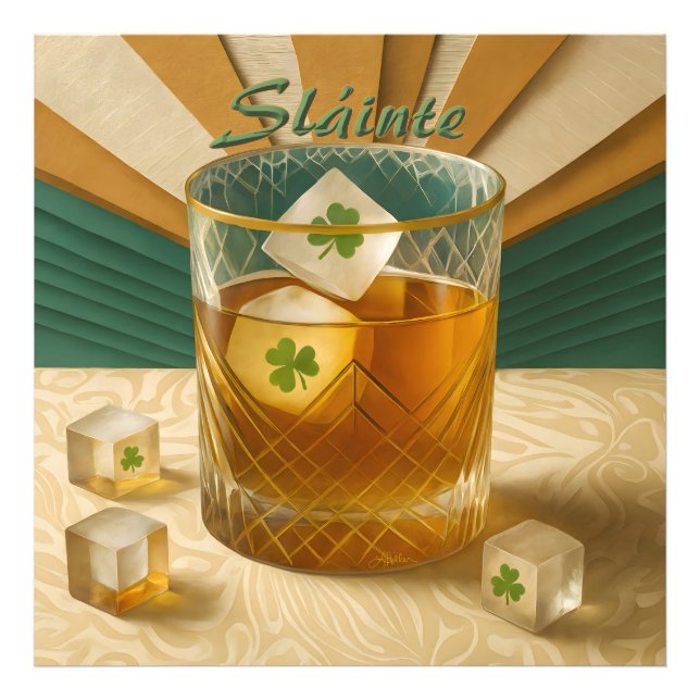 Foto Irish Whiskey Tumbler Shamrock Ice "Sláinte!" (Frente)