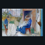 Foto Irmãs costurando na Lareira<br><div class="desc">Meninas vestidas de azul sentadas em cadeiras movidas a duro costurando à mão. Vintage belas artes pelo artista sueco Carl Larsson.</div>