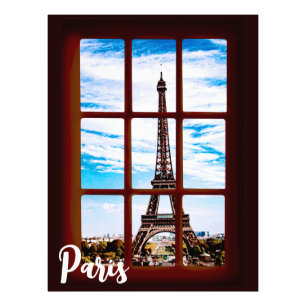 Foto Janela de madeira com vista na torre Eiffel, Paris