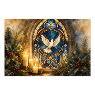 Foto Janela de Natal com Pombo de Vidro Colorido