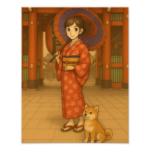 Foto Japan Stroll - Kimono Girl e Shiba dog Art Impress