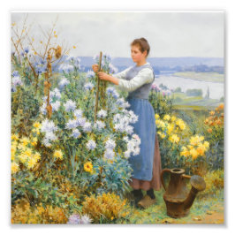 Foto Jardim Vintage Menina e Flores Silvestres Antigo