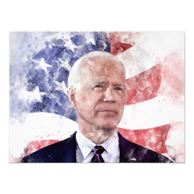 Foto Joe Biden retrata aquarela com bandeira americana (Frente)
