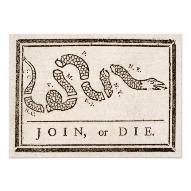 Foto Join ou Die Rattlesnake: Cartoon Benjamin Franklin (Frente)