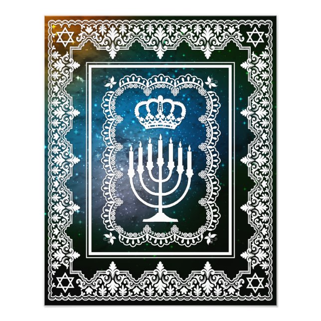 Foto Judeu Menorah Crown Faux Lace Papercut Art Impress (Frente)