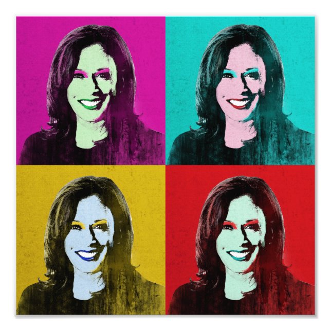 Foto Kamala Harris Pop Art (Rosa, Teal, Dourado, Vermel (Frente)
