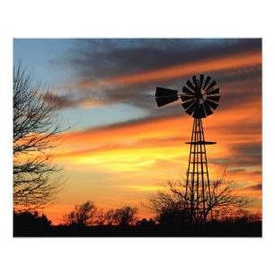 Foto Kansas Christmas 2021 Windmill Sunset Alargamento 