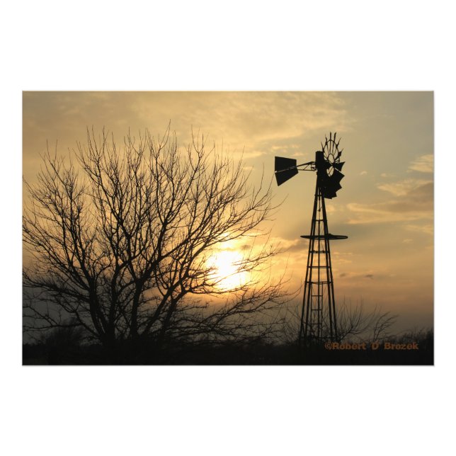 Foto Kansas Sunset com Windmill, nuvens, Foto/Poster (Frente)