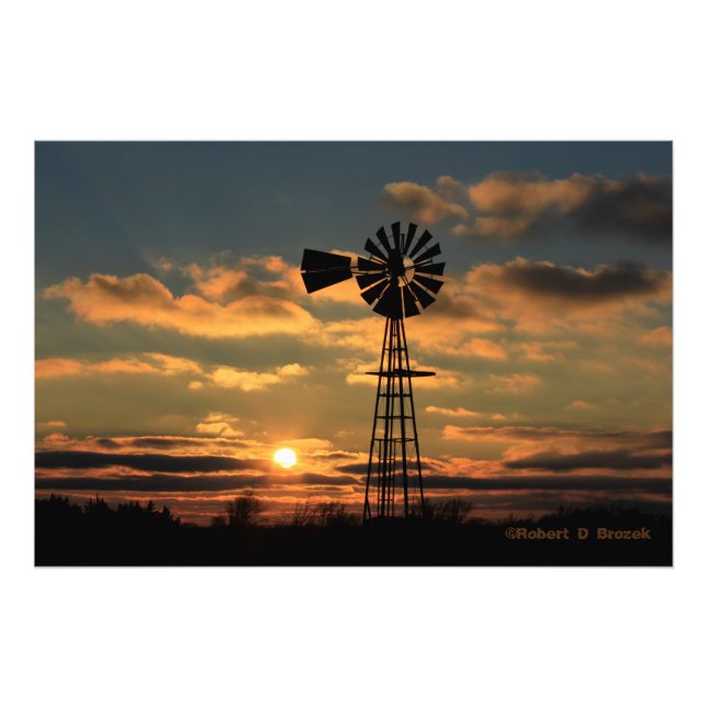 Foto Kansas Windmill Silhouette Sunset Photo/Poster (Frente)