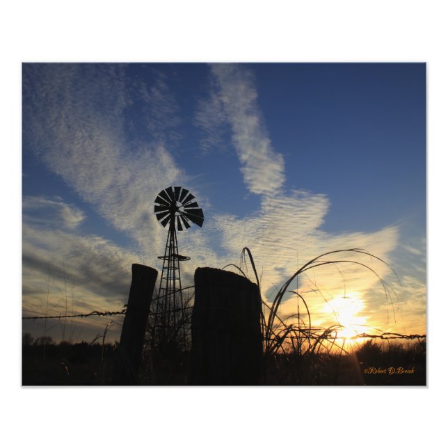 Foto Kansas Windmill Sunset com cerca (Frente)