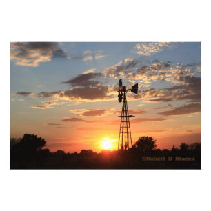 Foto Kansas Windmill Sunset com nuvens Foto/Poster