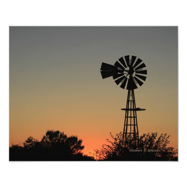 Foto Kansas Windmill Sunset, Nuvens Fotografa Alargamen (Frente)