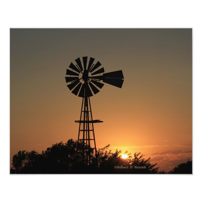 Foto Kansas Windmill Sunset, Nuvens Fotografa Alargamen (Frente)