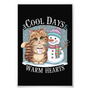 Foto Kitten Cat e Snowman Amigos Compartilham Café Wint