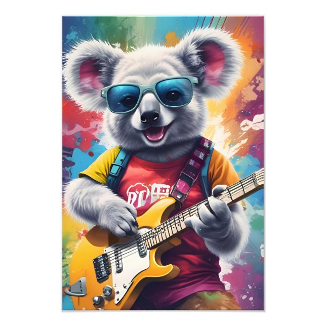 Foto Koala tocando violão, grafite rock (Frente)