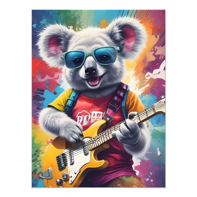 Foto Koala tocando violão, grafite rock (Frente)