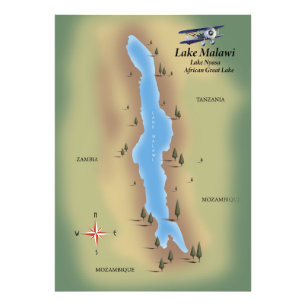 Foto Lago Malawi, mapa de impressão de poster de viagem