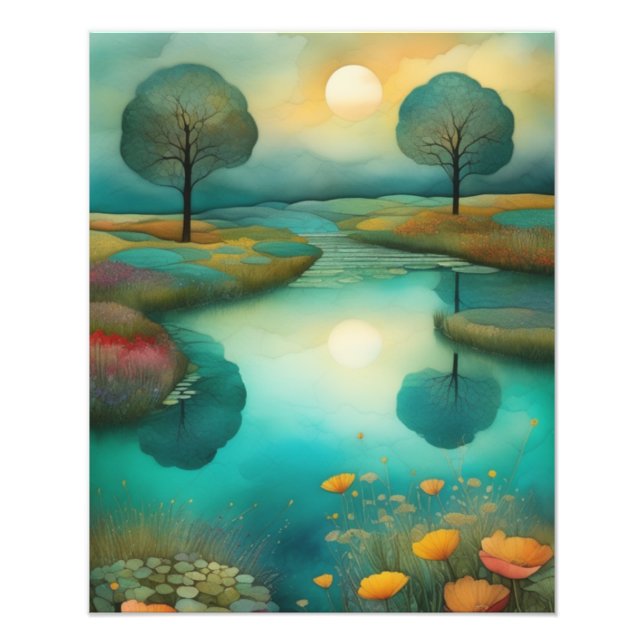 Foto Lago Tranquilo ao Pôr do Sol (Frente)