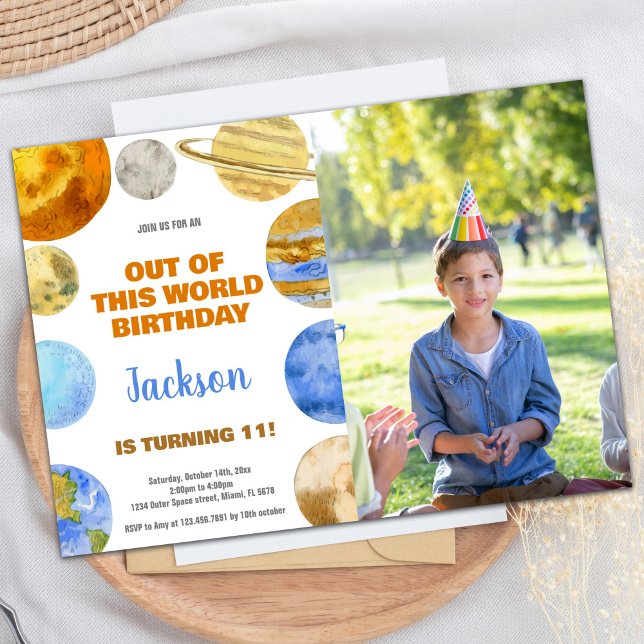 Foto Laranja Laranja Espacial Exterior Convites de (Photo Orange Outer Space Birthday Invitations)