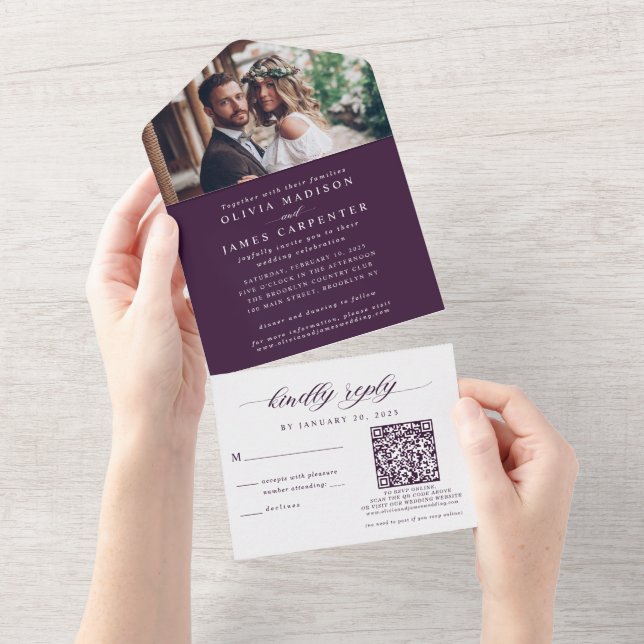 Foto legante RSVP Código QR Casamento violeta roxo (Aba destacável)