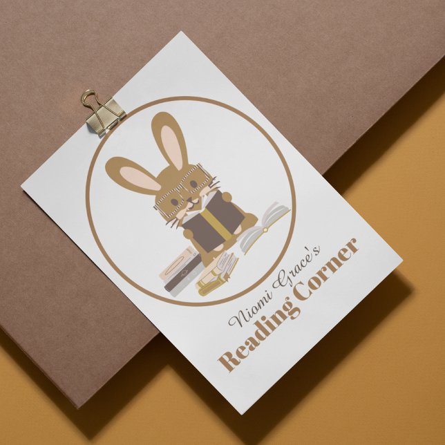 Foto Leitura de Poster de Nook Nook (Personalized Bunny Animal Themed Poster Reading Corner Kids Read Books)