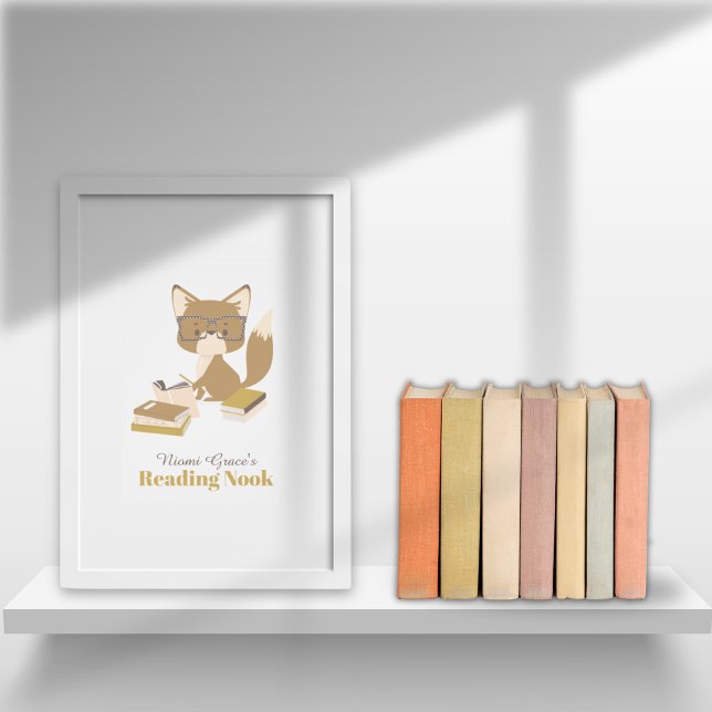 Foto Lendo Poster de Motivação Fox Woodland (Poster Reading Nook Personalized Kids Read Books)