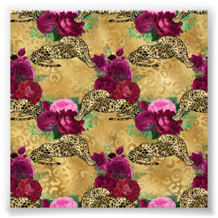 Foto Leopardo Guepardo Rosa Vermelho Floral Padrão de F