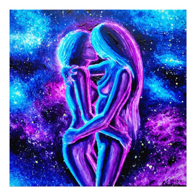 Foto Lesbian kiss in blue and purple   (Frente)