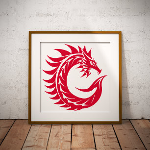 Foto Letra C Estilizada com Dragão, Alfabeto de Dragão,
