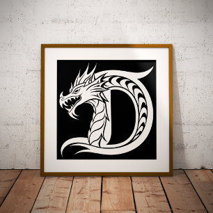 Foto Letra D Estilizada com Dragão, Alfabeto de Dragão,