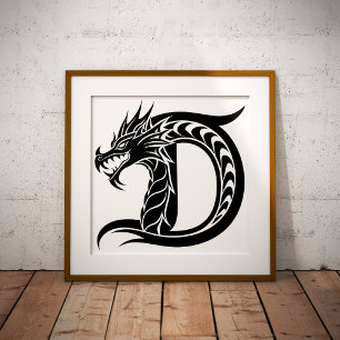 Foto Letra D Estilizada com Dragão, Alfabeto de Dragão,