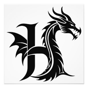 Foto Letra H Estilizada com Dragão, Alfabeto de Dragão,