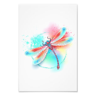 Foto libélula vermelha sobre fundo de aquarela