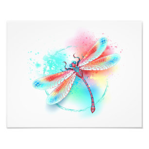 Foto libélula vermelha sobre fundo de aquarela