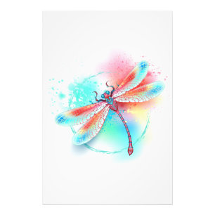 Foto libélula vermelha sobre fundo de aquarela