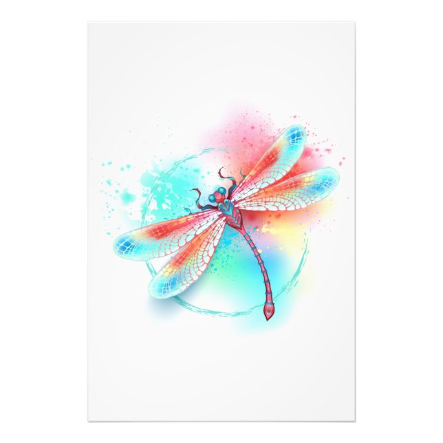 Foto libélula vermelha sobre fundo de aquarela (Frente)