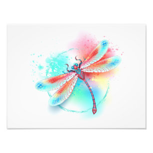 Foto libélula vermelha sobre fundo de aquarela