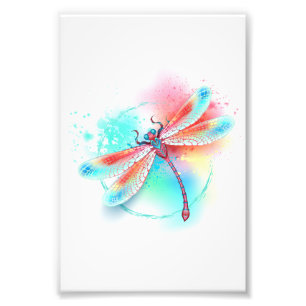 Foto libélula vermelha sobre fundo de aquarela