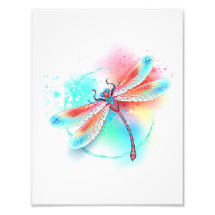 Foto libélula vermelha sobre fundo de aquarela