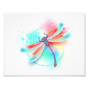 Foto libélula vermelha sobre fundo de aquarela